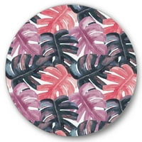 Designart 'Monstera שחור ואדום על משיכות מברשת מחוספסות II' מעגל טרופי אמנות קיר מתכת - דיסק של 23