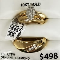 1 5ctw יהלום מקורי 10kt צהוב זהב צהוב לנשים ומרקיזה של גברים אלינגטון טבעת שלישייה על ידי Keepsake