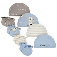 סט אביזרי כובעים אורגניים של Gerber Baby Caps and Mittens, 4 חלקים