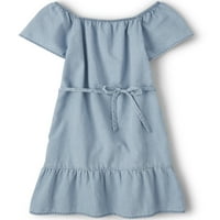 השמלה של צ'אמברי של שרוולים קצרים של הילדים, בגדלים XS-XXL