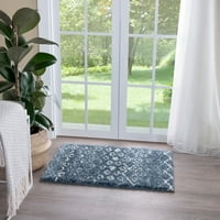 שטיח אזור עכשווי שגר גיאומטרי עבה בינונית כחולה, מקורה לבן מקורה קל לניקוי