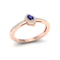 אבן חן אימפריאלית 10K ורד זהב מרקיז חתך ספיר כחול 1 10ct TW טבעת יהלום הילה טבעת נשים