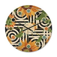 עיצוב 'רטרו בוטני פרחוני XIV' של שעון קיר עץ מודרני של אמצע המאה