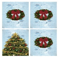 פוסטרים של Wowindow Home מלאים בעץ חג המולד וזרים כפופים רקע חלון חג המולד קישוט ארבע כרזות עם תאורה אחורית