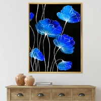 עיצוב אמנות 'פירוט של פרחים כחולים על רקע שחור השני' מסורתי ממוסגר בד קיר אמנות הדפסה