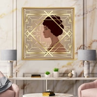 עיצוב אמנות 'רטרו ילדה זהב אמנות דקו גיאומטריה השני' מודרני ממוסגר בד קיר אמנות הדפסה