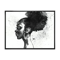 עיצוב אמנות 'שחור ולבן דיוקן של אפריקאי אמריקאי אישה אני' מודרני ממוסגר בד קיר אמנות הדפסה