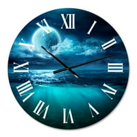 עיצוב 'ירח רומנטי מעל ים כחול עמוק II' שעון קיר ימי וחוף