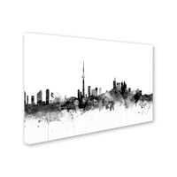 אמנות סימן מסחרי קו הרקיע של טורונטו קנדה שחור לבן אמנות בד מאת מייקל טומפסט
